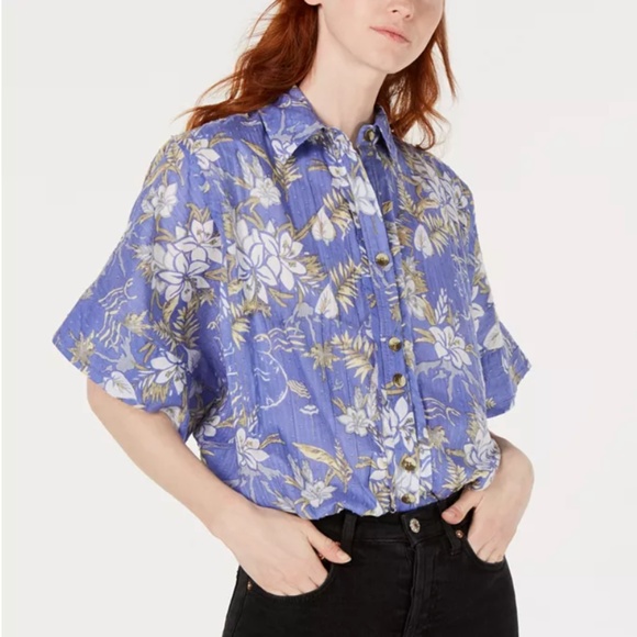 Free People Tops - Free People We The Free Love Letters Cotton Printed Shirt Size Large